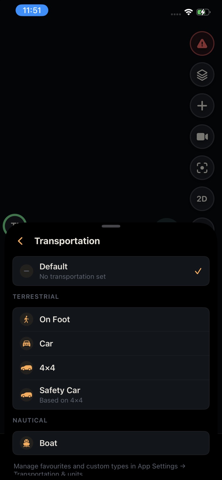 Selector de transporte agrupado en modos terrestres y náuticos