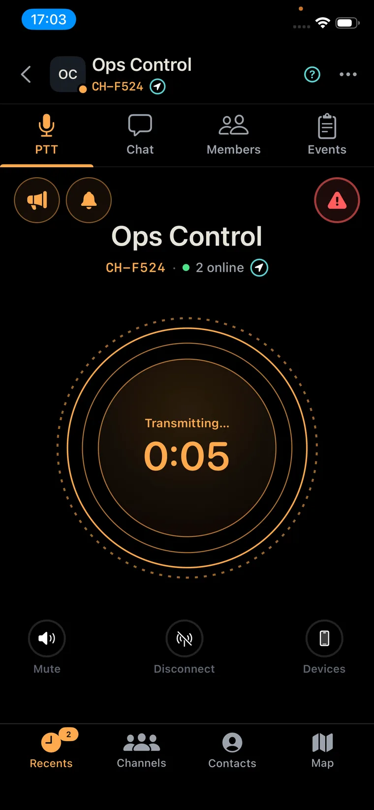 Pantalla de canal PTT