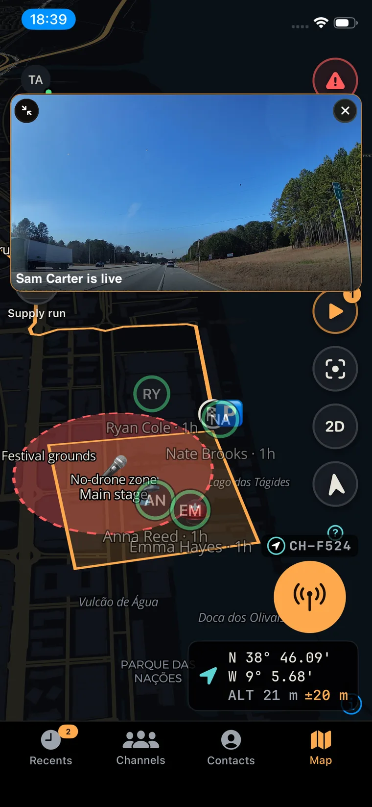 Directo fijado en el mapa
