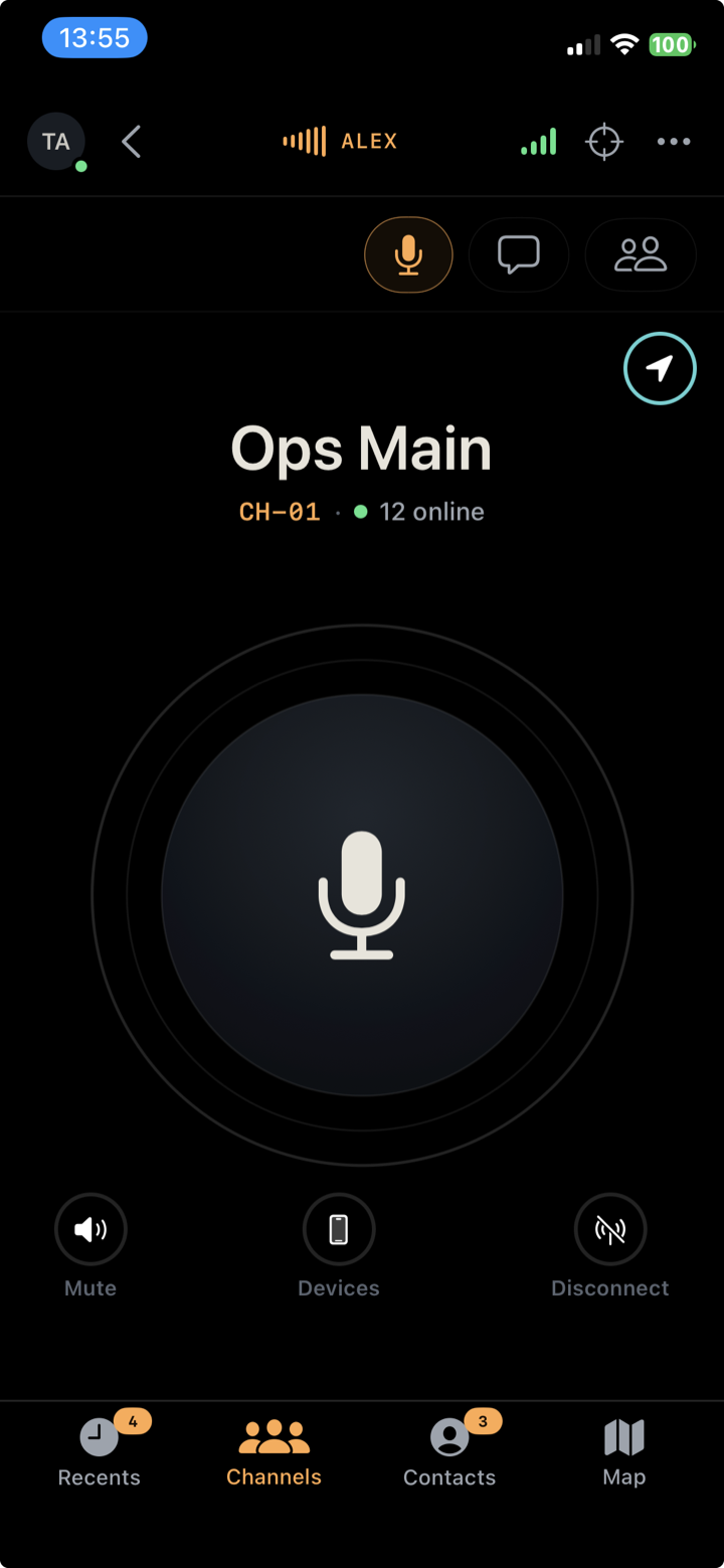 Single channel view of Ops Main with Alex transmitting